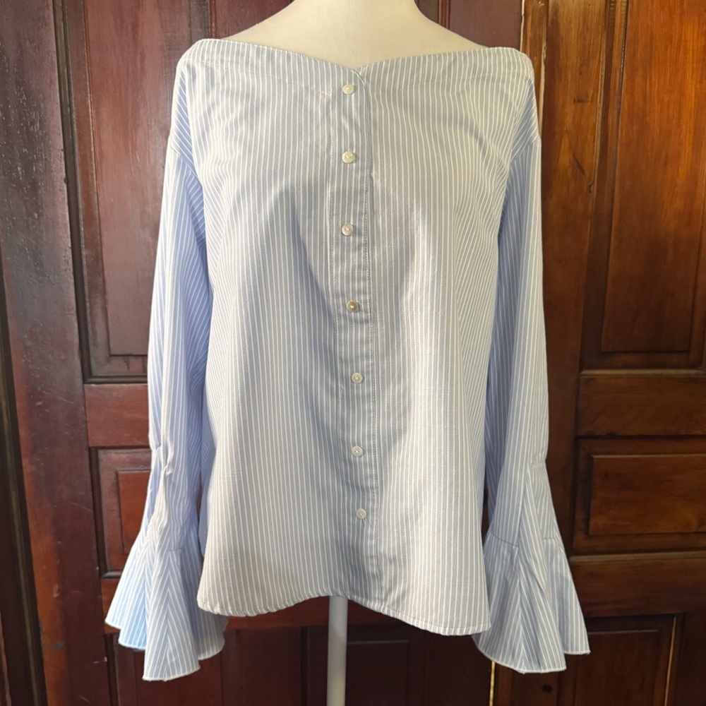 UMGEE Off Shoulder Blue and White Striped Blouse Top Size Large
